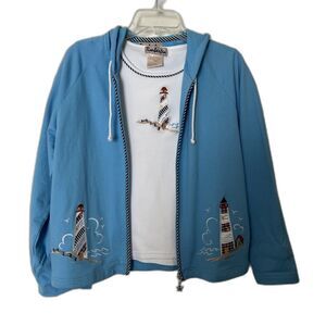 Timber Lea Jacket & Shirt Set Size M Nautical Lighthouse Beach Boat Summer